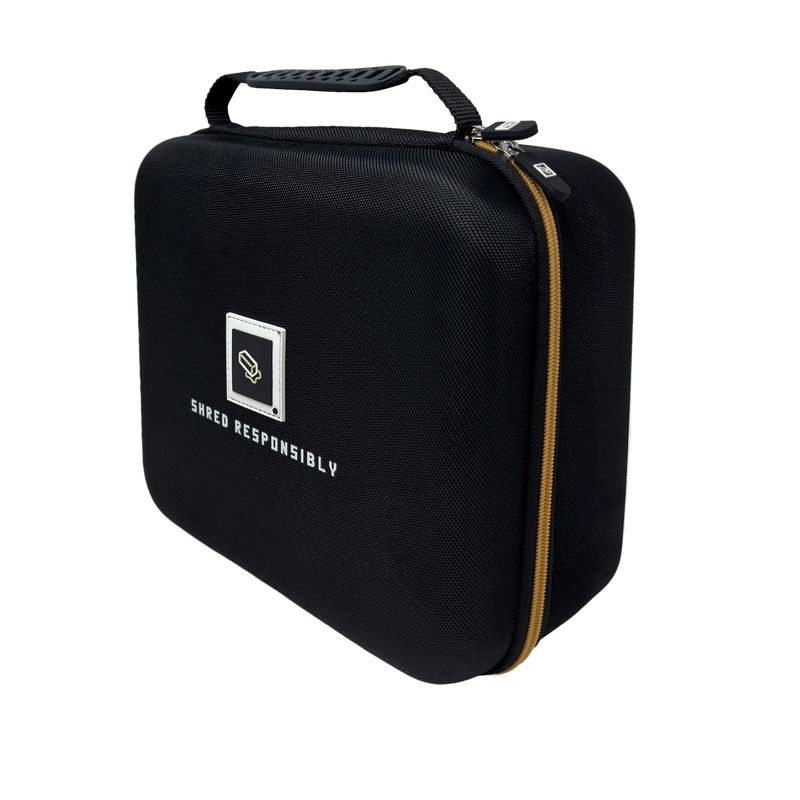 Black carrying case with 'Shred Responsibly' logo and Board Budder logo on a white background
